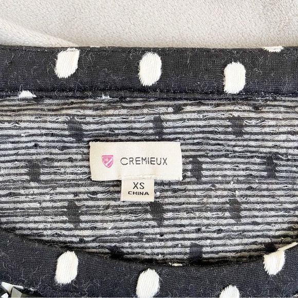 Cremieux XS Black‎ White Pokadot Jeweled Neckline Long Sleeve Top - Picture 4 of 6